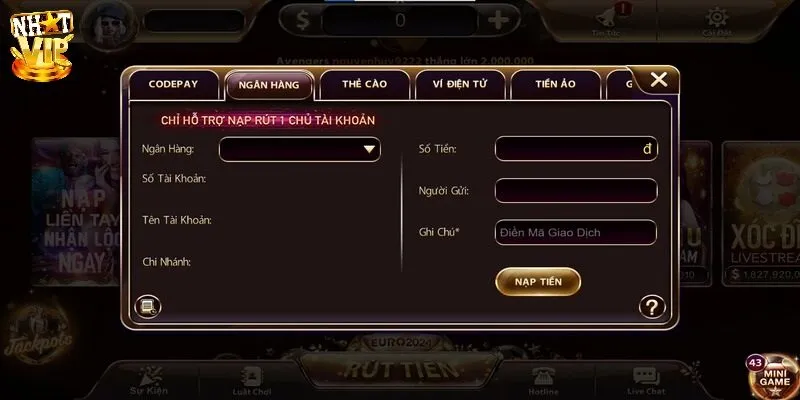 Nạp tiền Nhatvip bằng chuyển khoản ngân hàng